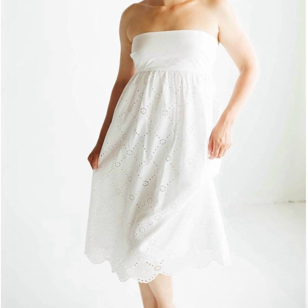 Steve Made White Strapless Midi Dress Eyelet Detail Size M NWT $119
